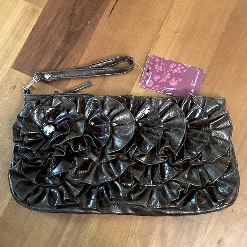 NWT Lulu Townsend brown vegan leather clutch wristlet